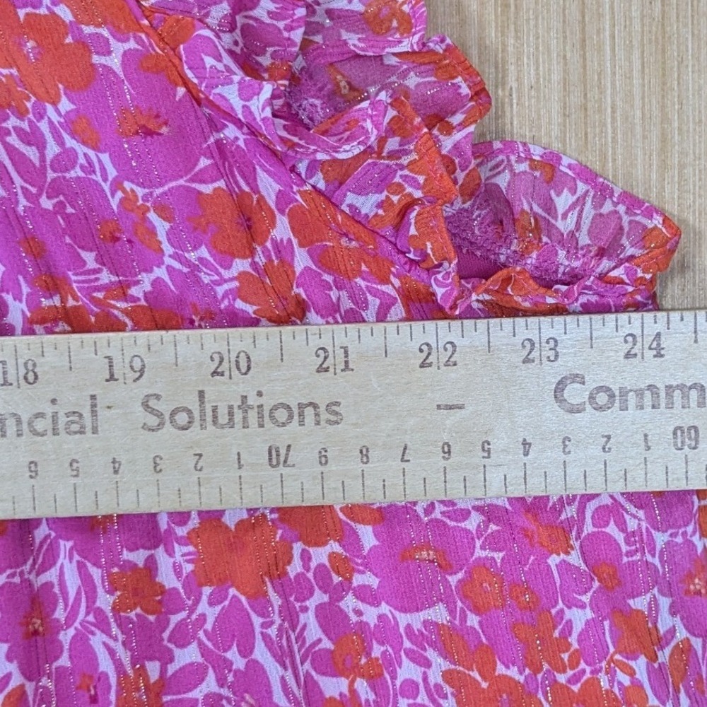 Umgee Boho Tropical Ruffle Hot Pink Floral Smocked Mini Dress 1X Metallic Stripe - Picture 6 of 8